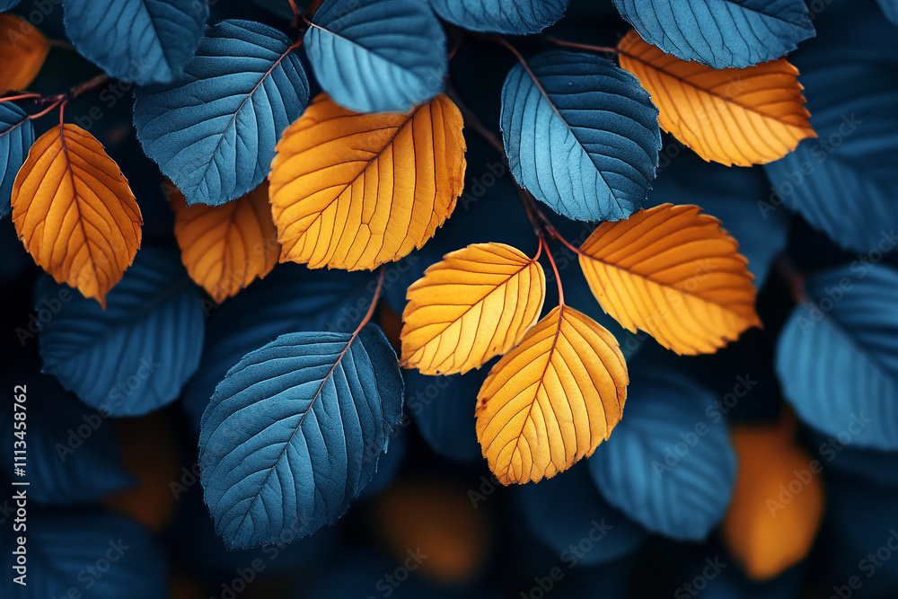 Autumn Leaves in Teal and Golden Hues Autumn Leaves in Teal and Golden Hues