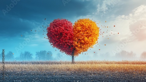 Heart Shaped Tree in Four Seasons Symbolizing Life s Transformations photo