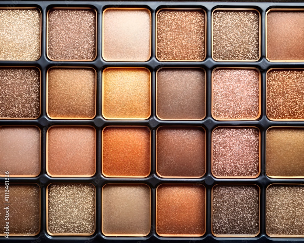 Fototapeta premium Rich tones of browns and golds elegantly align in a makeup palette, inviting artists to experiment with vibrant looks during a stylish application session