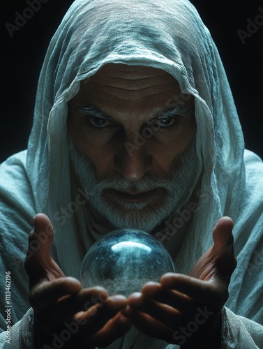 Mystic Gazing into Crystal Ball