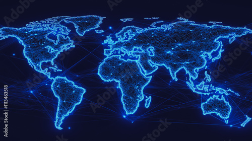 abstract business connection of line from nail node to node on world map background Innovation network points Earth's surface