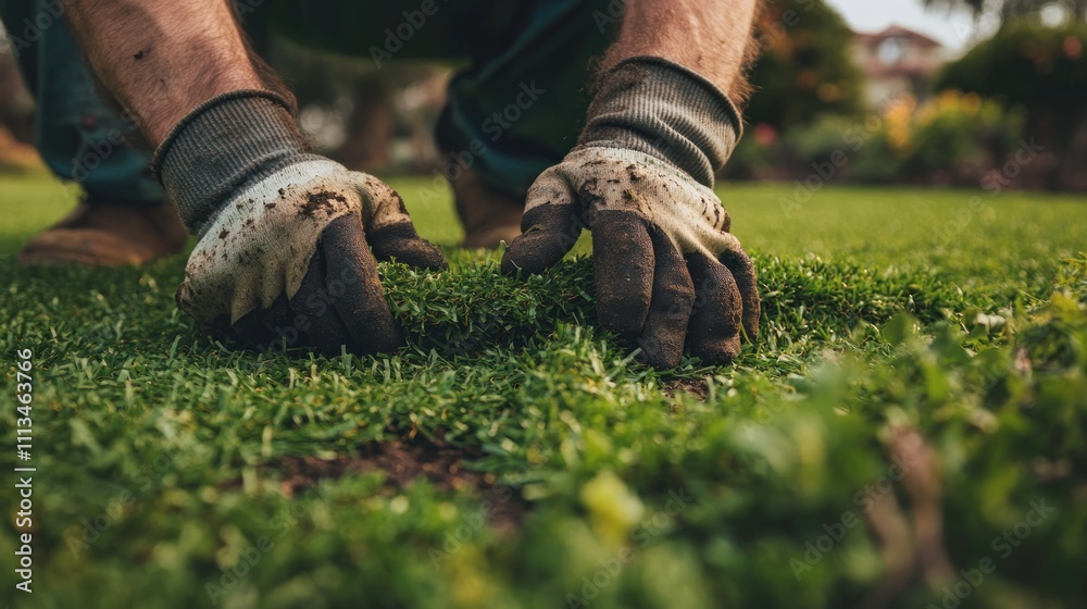Close-up of hands planting sod, soil, grass, gardening. Close-up of hands planting sod, soil, grass, gardening.