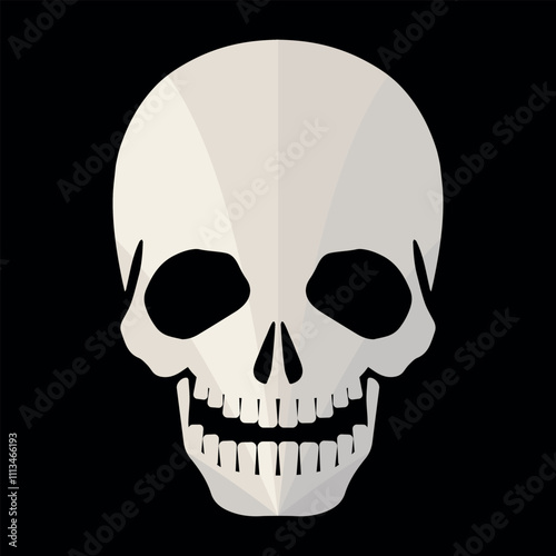 Skull. A human skull with a lower jaw on a black background. Part of a human skillet. Vector illustration for design and web.