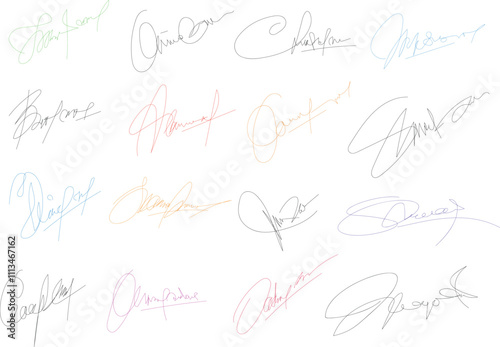 Abstract handwritten signature, Autographs handwritten. Business set of inked autographs. set imaginary scribble, Document Signature Ideas, Handwritten Collection of Fake Scribble Signature in Ink, 
