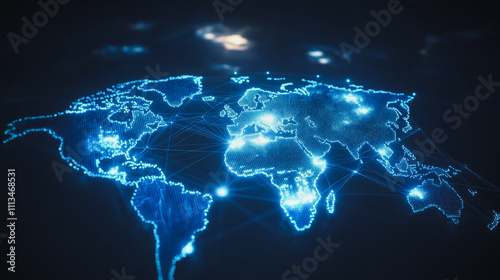 abstract business connection of line from nail node to node on world map background Innovation network points Earth's surface