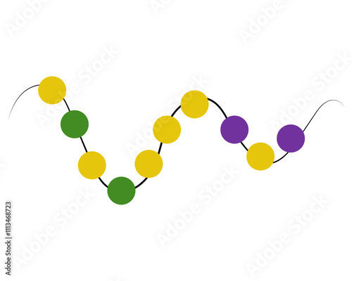 Beaded thread of three colors for Mardi Gras, carnival attribute for a festival or holiday poster