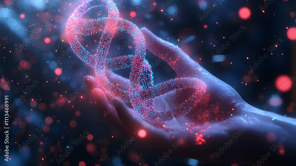 Dna helix held in hand scientific exploration digital art futuristic environment macro view Dna helix held in hand scientific exploration digital art futuristic environment macro view