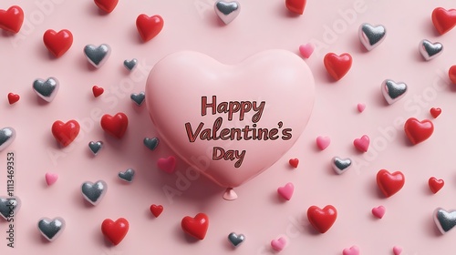 Happy Valentines Day Heart Balloon With Small Hearts