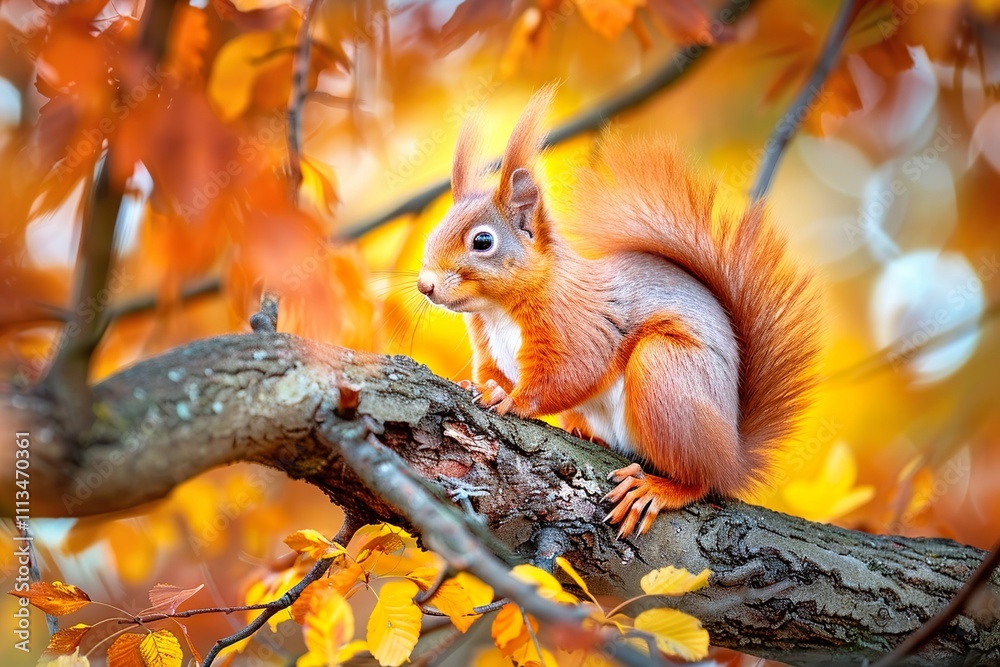A squirrel is sitting on a tree branch in autumn A squirrel is sitting on a tree branch in autumn