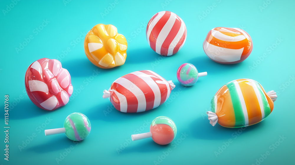 Game icons of striped hard sugar candies different shapes. Vector cartoon set of sweet food symbols of fruit drops and bonbon with white stripes for casino slot machine