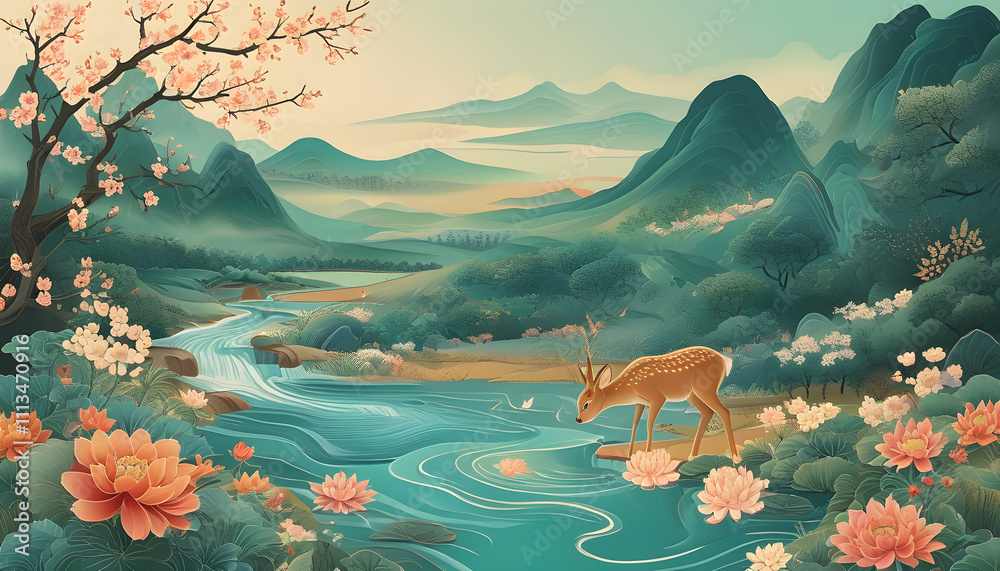 Deer in a Mountain Landscape