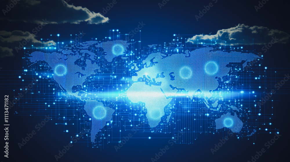 abstract business connection of line from nail node to node on world map background Innovation network points Earth's surface abstract business connection of line from nail node to node on world map background Innovation network points Earth's surface