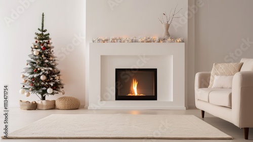 Wallpaper Mural Cozy Holiday Living Room with Modern Fireplace, Festive Christmas Tree, Warm Glow of Fire, and Soft Neutral Decor for a Relaxing Winter Atmosphere Torontodigital.ca