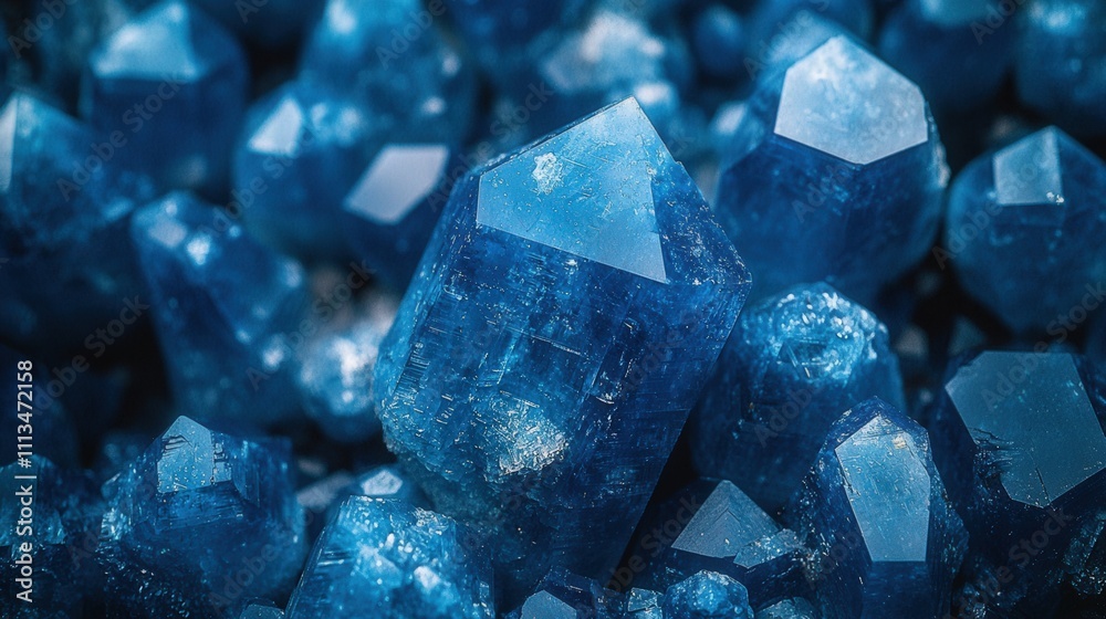 Shimmering blue crystals: close-up of stunning geometric mineral formations