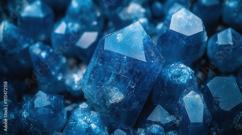 Shimmering blue crystals: close-up of stunning geometric mineral formations