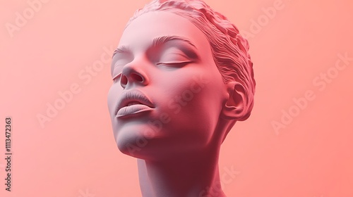Realistic 3D Sculpture of a Human Bust in Monochromatic Pink Tones
