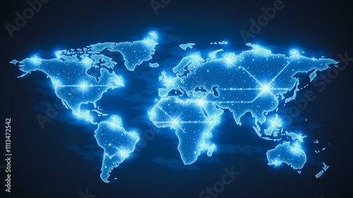 abstract business connection of line from nail node to node on world map background Innovation network points Earth's surface