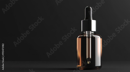 Cosmetic amber dropper bottle with pipette mockup for serum or oil. 3d black and white eyedropper mock up. Clear realistic medical glass flask with essence or lotion jar product template design