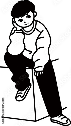 男性、すわる、考えるベクター線画