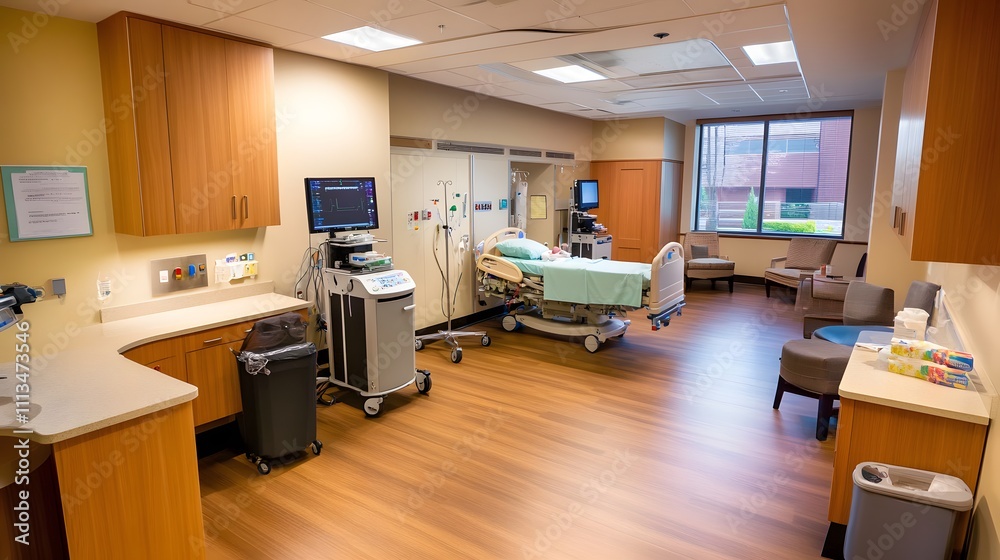 Modern hospital delivery room setup with medical staff attending to a newborn baby, symbolizing the miracle of life and the dedication of healthcare professionals. Modern hospital delivery room setup with medical staff attending to a newborn baby, symbolizing the miracle of life and the dedication of healthcare professionals.