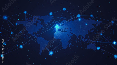 abstract business connection of line from nail node to node on world map background Innovation network points Earth's surface
