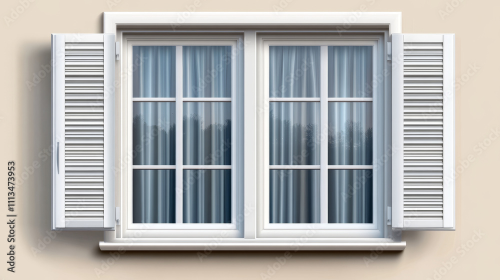 Windows with jalousie and roller shutter curtains. Plastic pvc single casement blinds front view. Home facade design elements isolated on transparent background, Realistic 3d vector illustration, set Windows with jalousie and roller shutter curtains. Plastic pvc single casement blinds front view. Home facade design elements isolated on transparent background, Realistic 3d vector illustration, set