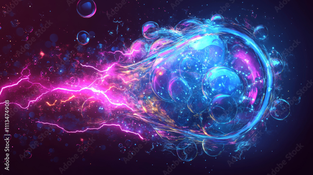 3d bubble shield with energy and thunder effect. Abstract protect sphere dome technology. Vector secure glass cyber immune. Ai hexagon grid smoke design. Magic defence game element in blue and pink 3d bubble shield with energy and thunder effect. Abstract protect sphere dome technology. Vector secure glass cyber immune. Ai hexagon grid smoke design. Magic defence game element in blue and pink