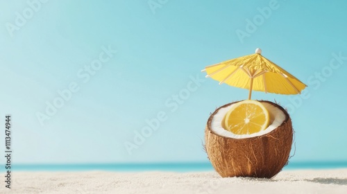 Wallpaper Mural Tropical Escape. This image represents a tropical vacation, combining exotic elements such as coconuts, flowers with summer vacations and beach vacations. Summer party concept. Copy space. Torontodigital.ca