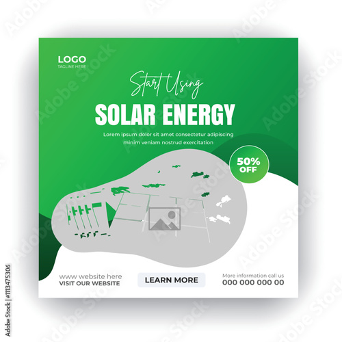 Solar panel social media post template and green energy professional banner design