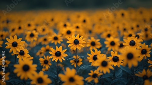 Golden field of blooming black-eyed susans in a tranquil summer meadow photo