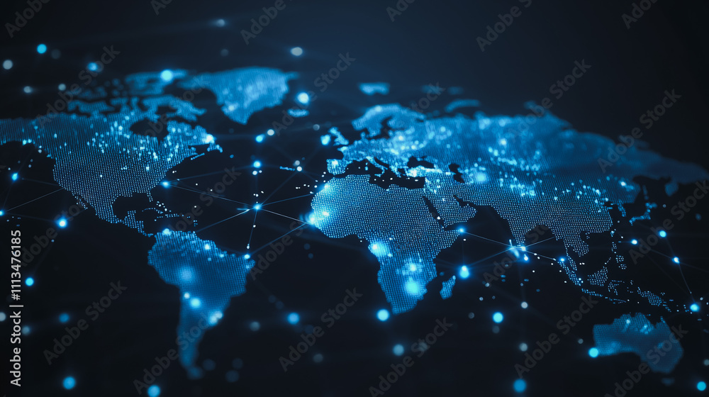 Fototapeta premium abstract business connection of line from nail node to node on world map background Innovation network points Earth's surface