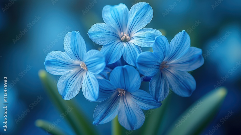 Vibrant blue flowers in full bloom with soft green leaves background Vibrant blue flowers in full bloom with soft green leaves background