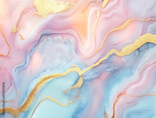 Abstract blue and gold fluid art design featuring flowing lines and shimmering accents creating a luxurious and elegant artistic composition for modern decor.