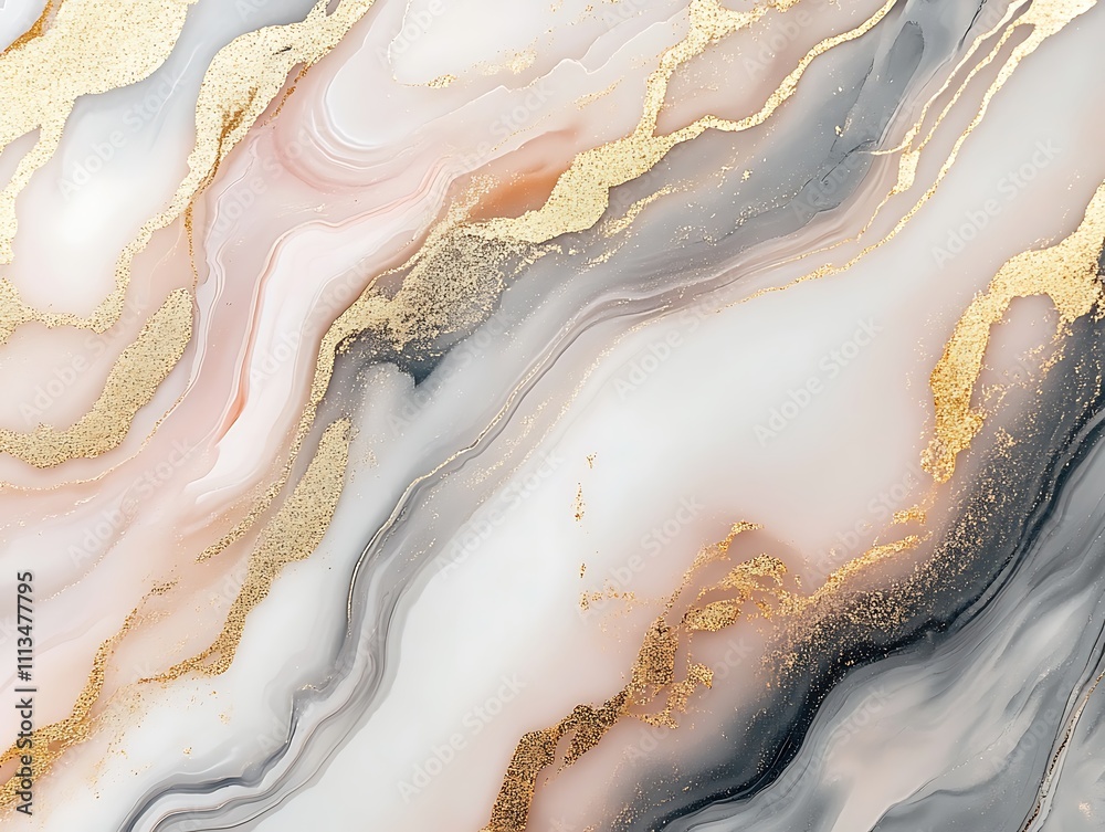 Fototapeta premium Abstract blue and gold fluid art design featuring flowing lines and shimmering accents creating a luxurious and elegant artistic composition for modern decor.