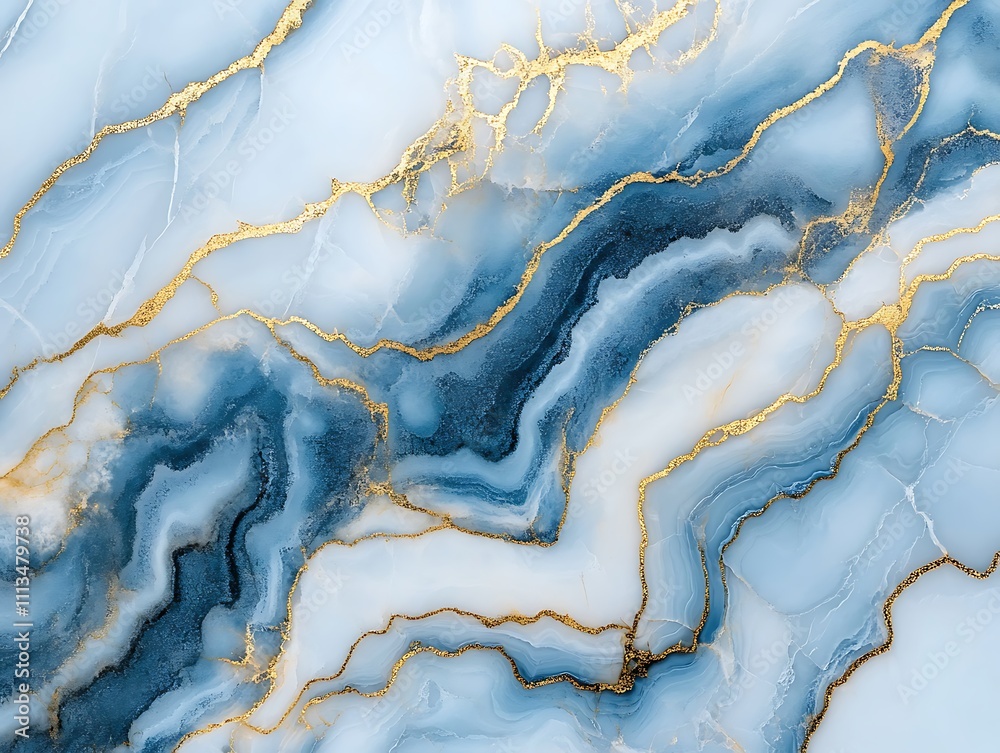 Fototapeta premium Abstract blue and gold fluid art design featuring flowing lines and shimmering accents creating a luxurious and elegant artistic composition for modern decor.