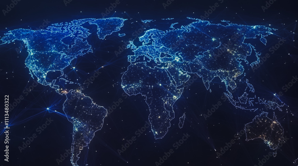 abstract business connection of line from nail node to node on world map background Innovation network points Earth's surface abstract business connection of line from nail node to node on world map background Innovation network points Earth's surface