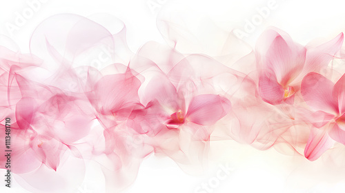 Blurred Pink Orchid Flowers on Clean White Background with Hyperrealistic Details