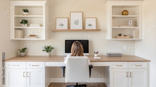 Elegant home office setup modern interior workspace design cozy atmosphere front view productivity inspiration