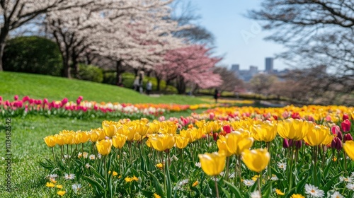 Wallpaper Mural Yellow Tulips Bloom Brightly In Springtime Park Torontodigital.ca