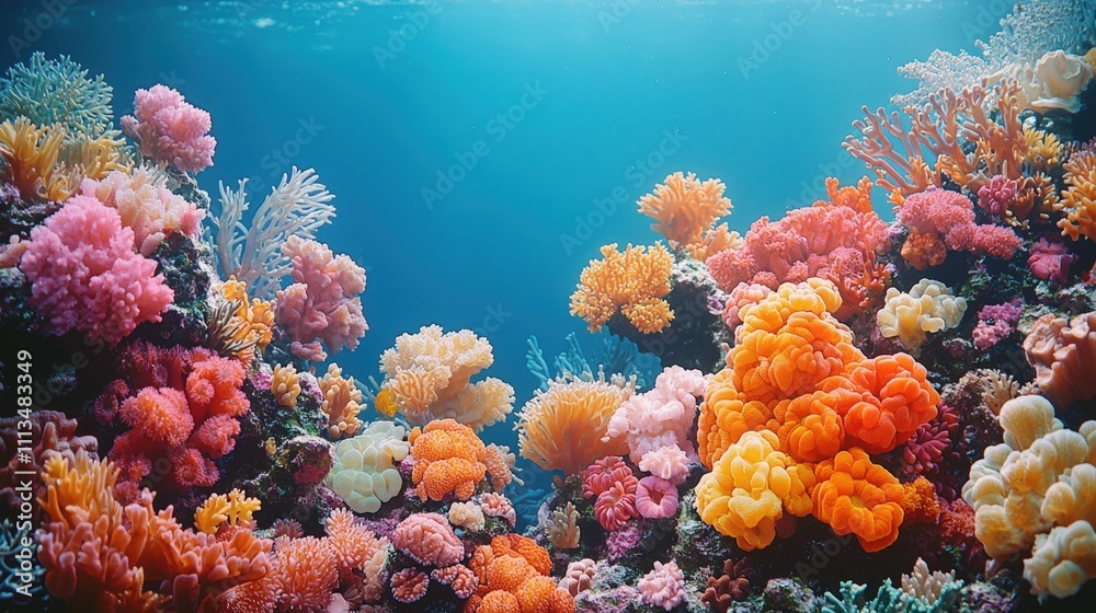 Obraz premium Vibrant underwater coral reef scene showcasing diverse marine life in pristine ocean waters