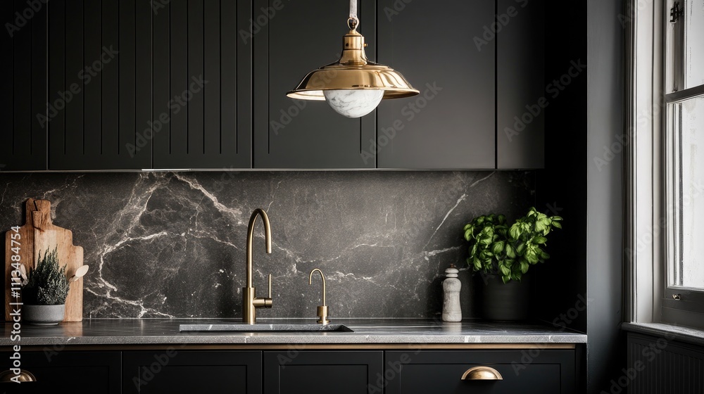 A chic kitchen with matte black cabinetry A chic kitchen with matte black cabinetry