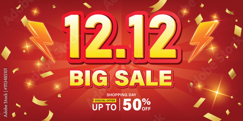 12.12 discount flash sale background. Vector illustration for shopping day, online shopping, special Offer coupon, voucher, banner template, websites, social media advertising.