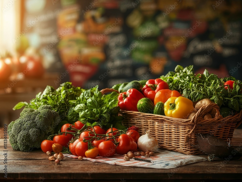 Vibrant variety of eco-friendly produce displayed on rustic table indoor market food photography warm and inviting environment close-up view for seo impact Vibrant variety of eco-friendly produce displayed on rustic table indoor market food photography warm and inviting environment close-up view for seo impact