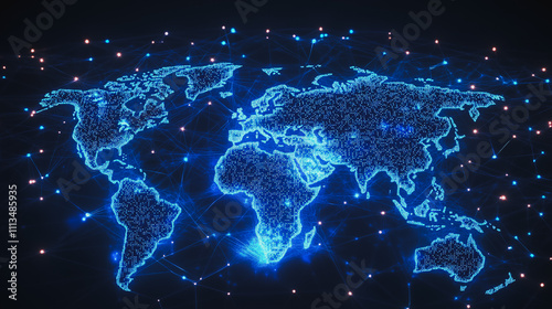 abstract business connection of line from nail node to node on world map background Innovation network points Earth's surface