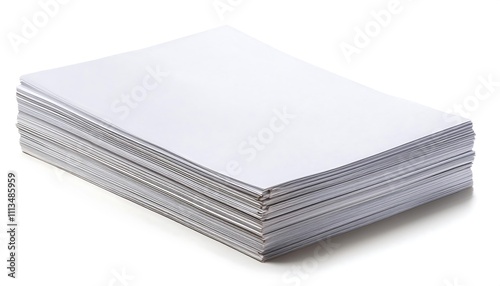 Large stack of blank white paper sheets isolated on white background cut out