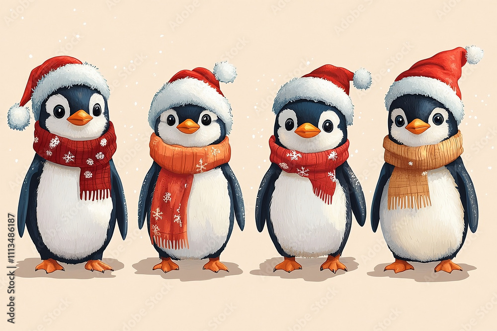 cute penguin in christmas festive holiday costume illustration for season greeting card cute penguin in christmas festive holiday costume illustration for season greeting card