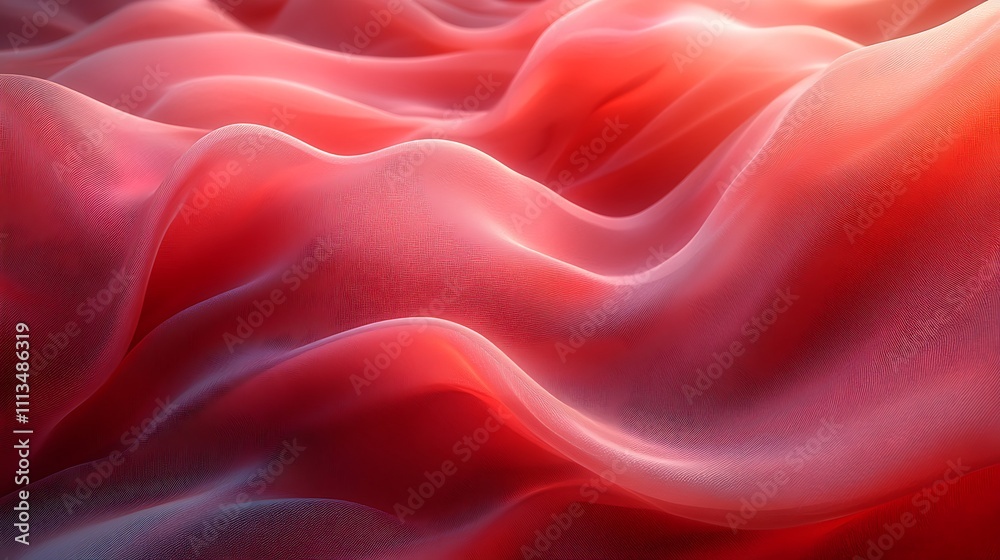 Fototapeta premium Abstract red fabric waves, soft texture, flowing, light, elegant, background.
