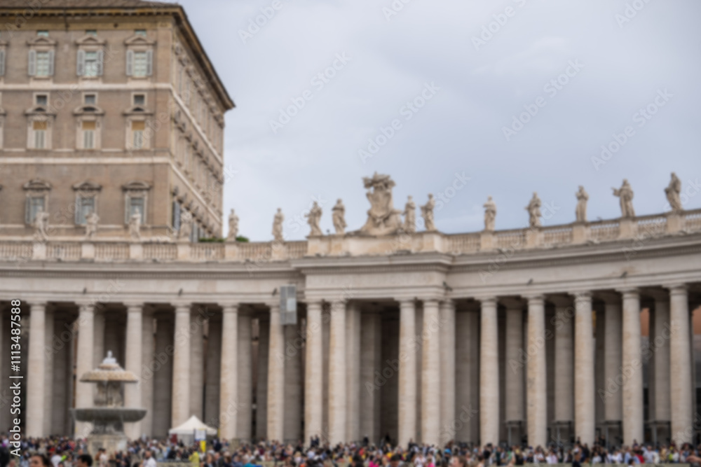 Naklejka premium Blur view of St. Peter's basilica on St. Peter's square in Vatican, Italy.