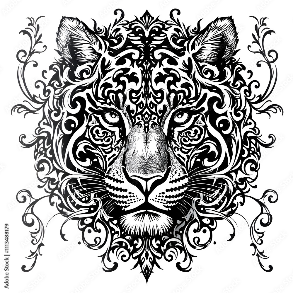 Obraz premium Leopard head with floral patterns