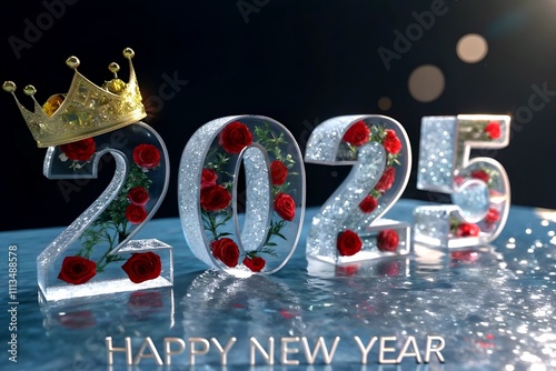 A vibrant and festive scene celebrates the arrival of 2025 with the bold text 